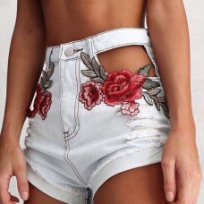Short Jeans Cintura Alta Vazado Roses